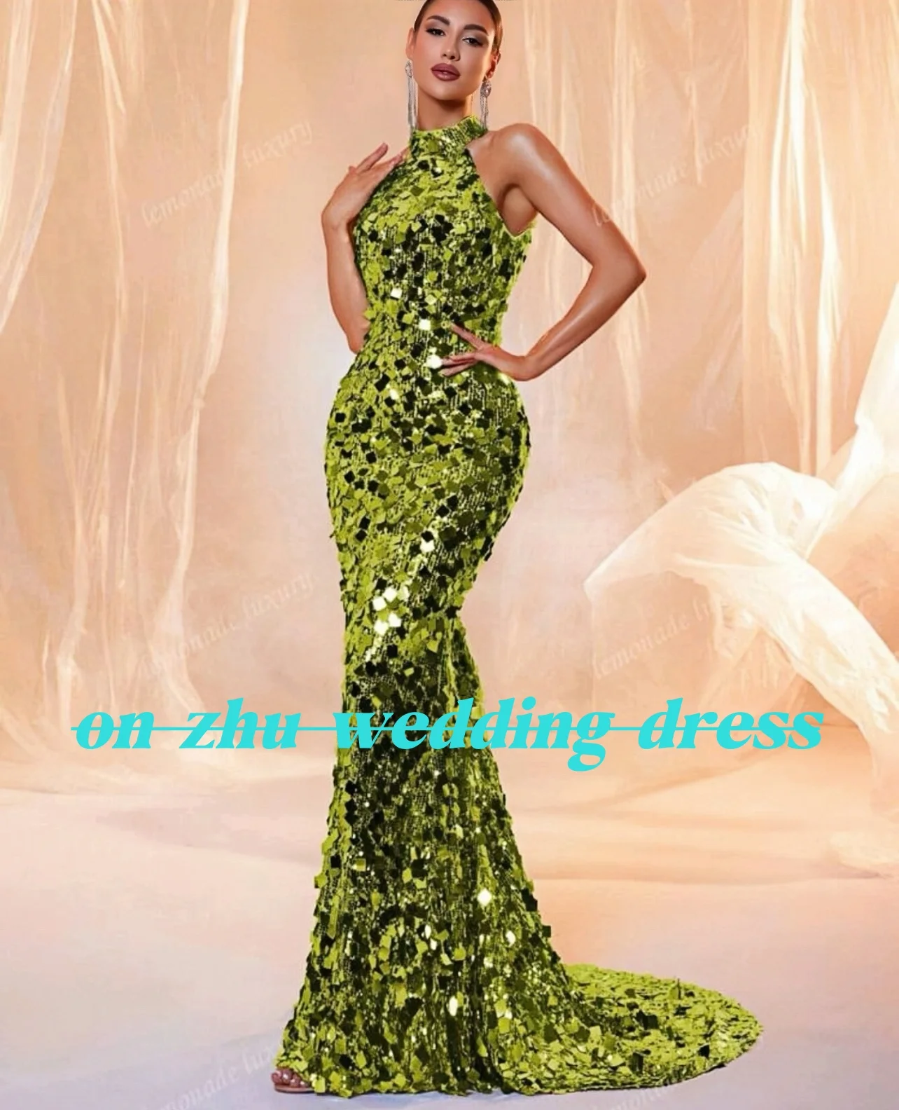 Customized high-neck sleeveless mermaid sexy and shiny luxury evening dresses dresses for special occasions Dresses gala
