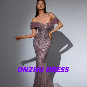 Customized Sweetheart Collar Clip Shoulder Mermaid beaded shiny women evening dress dresses for special occasions Party dress