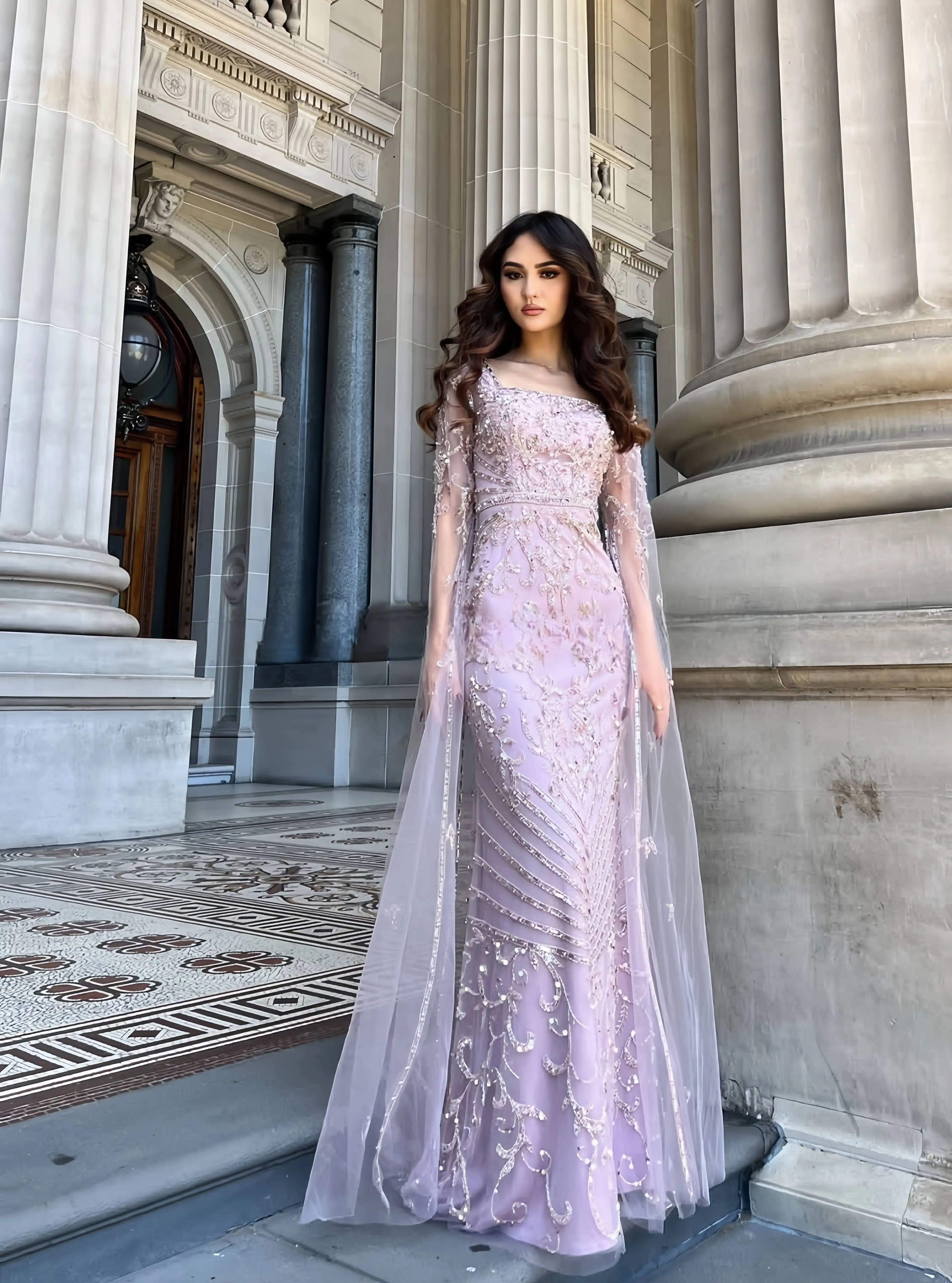 Customized square collar long sleeve mermaid bead luxury evening dresses dresses for special occasions Dresses gala